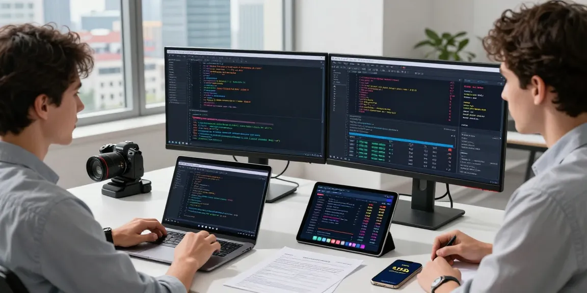 Developer working with an algorithmic gold trading API in a modern workspace, showcasing advanced coding and market data.