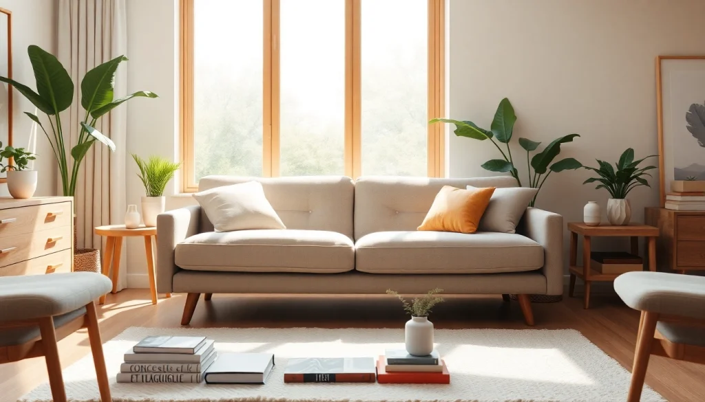 Stylish sofa bed UK in a cozy living room setting with warm lighting and inviting decor.