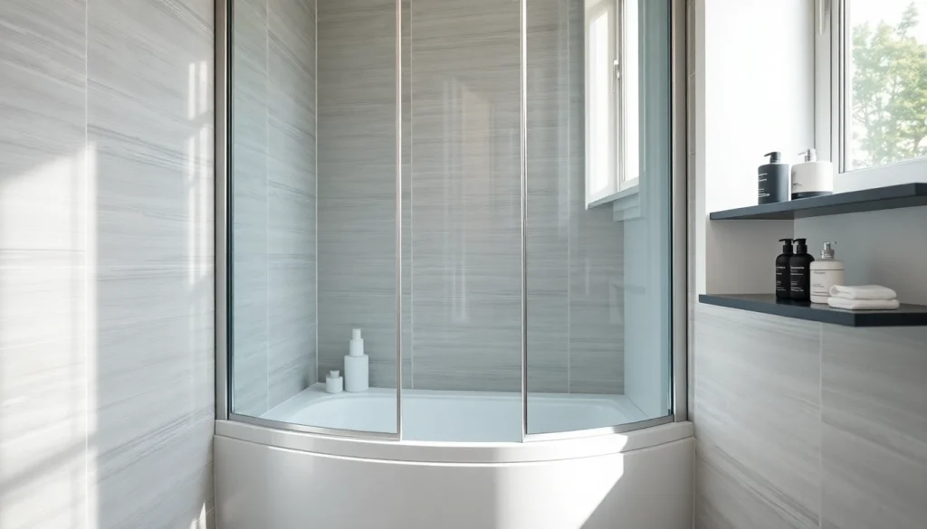 Paroi de douche à l'italienne en verre moderne embellissant une salle de bains contemporaine