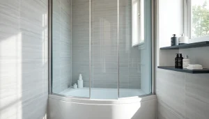 Paroi de douche à l'italienne en verre moderne embellissant une salle de bains contemporaine