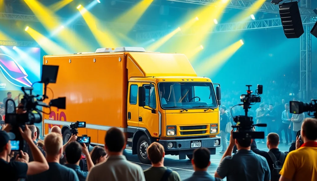 Showcasing mobile production services with a dynamic HD production truck in action.