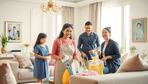 Experience the benefits of Maid Visa Dubai with friendly maid assisting family in modern home.