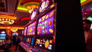 Slot gacor hari ini dengan mesin slot berkilau dan pemain yang bersemangat.