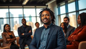 Bet on Black entrepreneur passionately pitching to investors in a modern office setting.