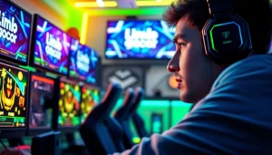 Permainan seru link gacor unogg game oleh gamer profesional dengan suasana gaming yang dinamis.