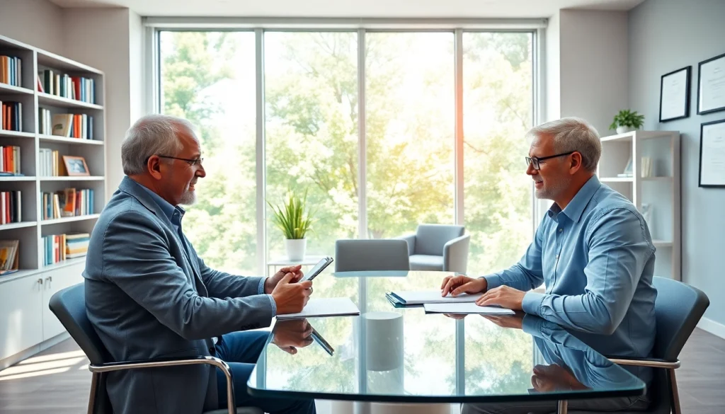 Engaged couple discussing retirement planning San Antonio with a financial advisor in a modern office.