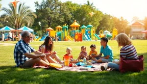 Family enjoying activities & attractions in a vibrant outdoor park setting