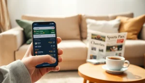 Discover the best sports betting sites India on a smartphone displayed in a modern living room setting.