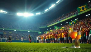Engaging scene showcasing the best sports betting sites for Brazil with lively soccer celebration.