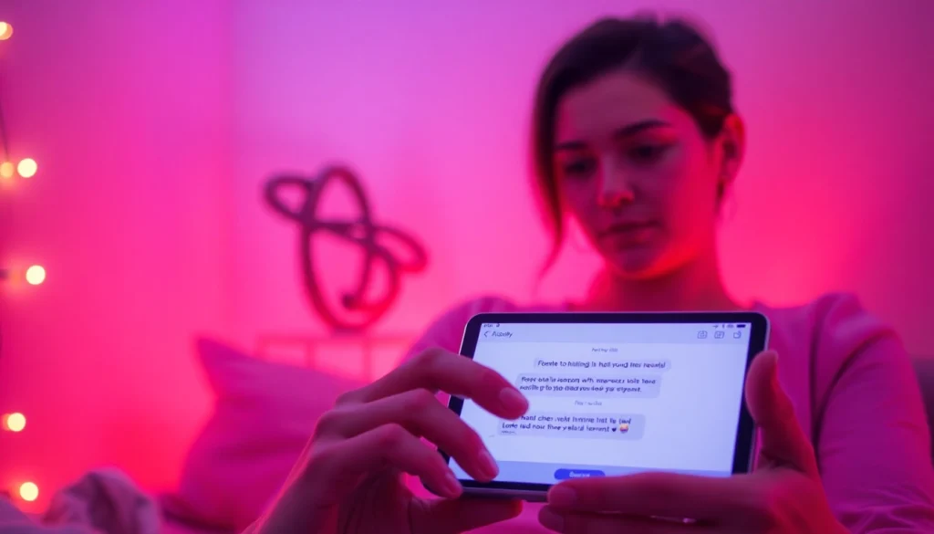 AI sexting interaction on a cozy digital interface with an inviting atmosphere.