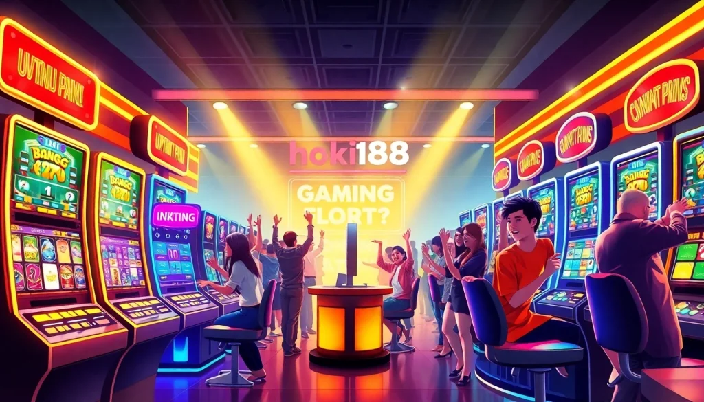 Experience the excitement of hoki138 pro with vibrant slot machines and joyful players in a modern casino atmosphere.