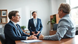 Find a Public Adjuster Near Me assisting a homeowner in a professional office setting.