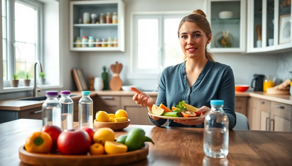 Nutritionist discusses intermittent fasting while surrounded by healthy snacks and fruits.