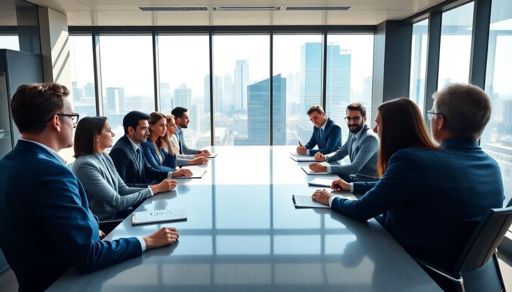 Engaging professionals discussing Strategy Capture Management in a bright office setting.