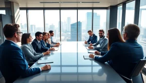 Engaging professionals discussing Strategy Capture Management in a bright office setting.