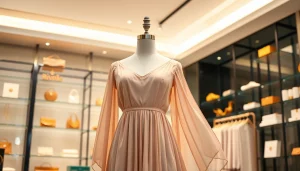 Showcasing Rivelle fashion in a chic boutique, highlighting elegance and luxury.