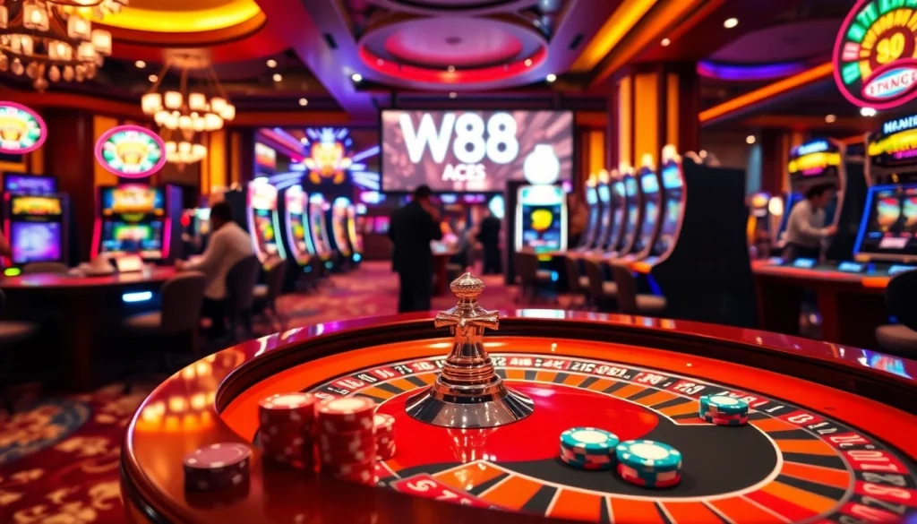 Trải nghiệm sự phấn khích tại liên kết truy cập W88 trong một casino sang trọng với bàn chơi sinh động.