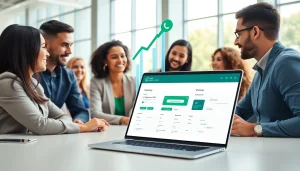 Optimize business efficiency with WhatsApp Smart CRM dashboard in a vibrant office setting.
