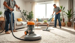 Skilled local carpet cleaners utilizing advanced equipment to refresh a carpet.