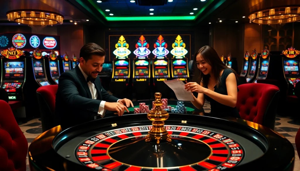 Excited players placing bets on roulette at an upscale casino inspired by 88xx.
