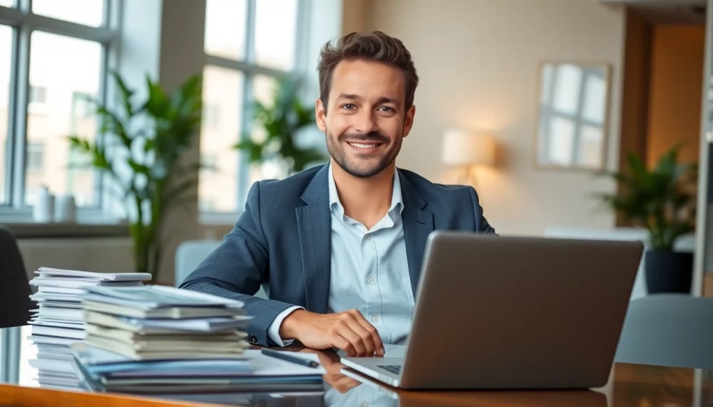 Menampilkan deposit 1k dengan penasihat keuangan di kantor modern.