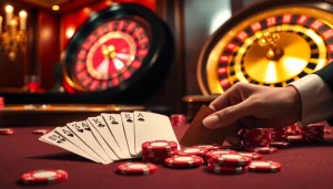 Trải nghiệm cảm giác hồi hộp khi chơi LUCK8 tại bàn casino sang trọng với bộ bài và những đồng chip đầy màu sắc.