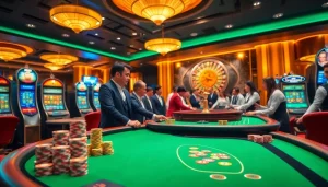 The i9bet2h club showcases a vibrant casino scene with poker chips, tables, and slot machines, highlighting the excitement of gambling.