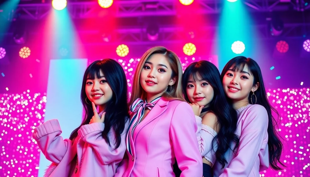 Dynamic scene featuring the talented blackpink members showcasing their vibrant styles and personalities.