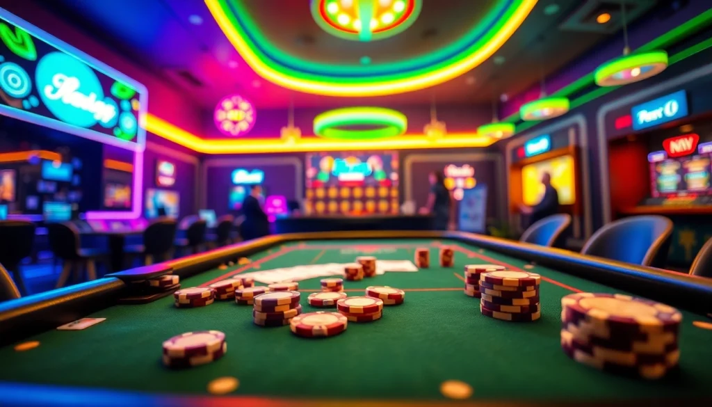 Pinco Casino onlayn oyunlar canlı atmosferdə kartlar və fişlərlə dolu oyun masası təsvir edir.