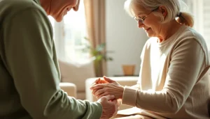 Compassionate senior caregivers austin tx helping elderly clients in a warm home setting.