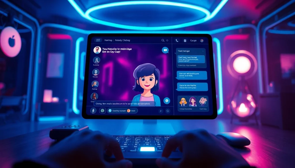 Engaging NSFW AI chat experience with modern tech interface and animated character.