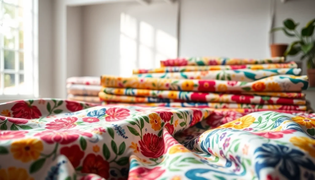 Bekijk diverse bedrukt katoen stoffen met heldere kleuren en unieke patronen.