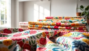 Bekijk diverse bedrukt katoen stoffen met heldere kleuren en unieke patronen.