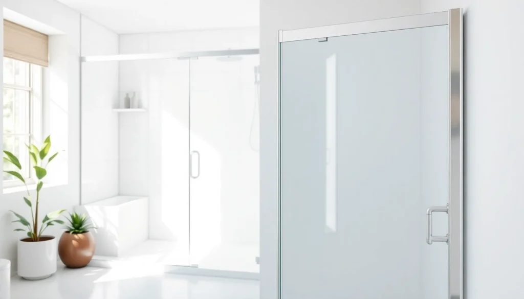 Modern shower screen door elegantly displayed in a bright bathroom setting.