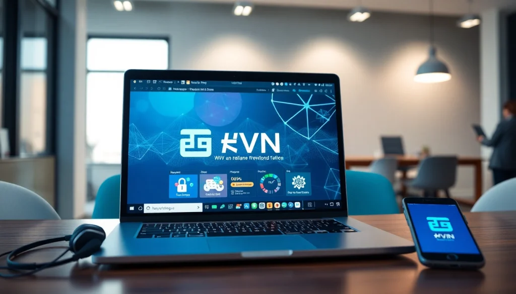 快连官网 - 以笔记本电脑上的快连VPN界面展示的现代数字工作空间，彰显科技与创新。