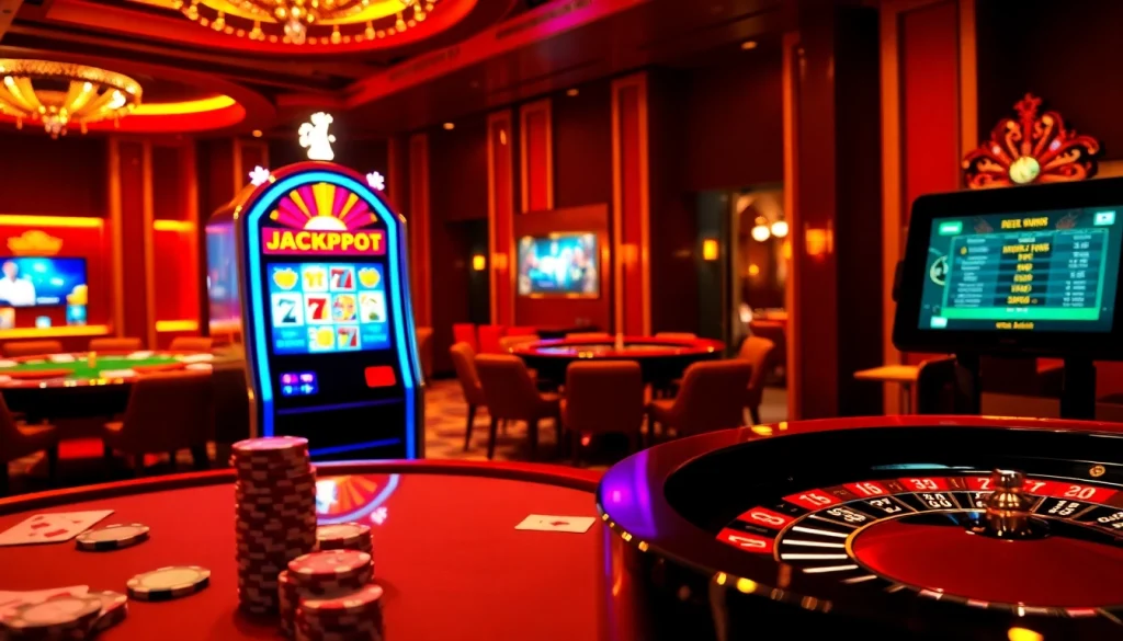 Experience thrilling wins with onicplay at this luxurious casino with vibrant slot machines and poker tables.