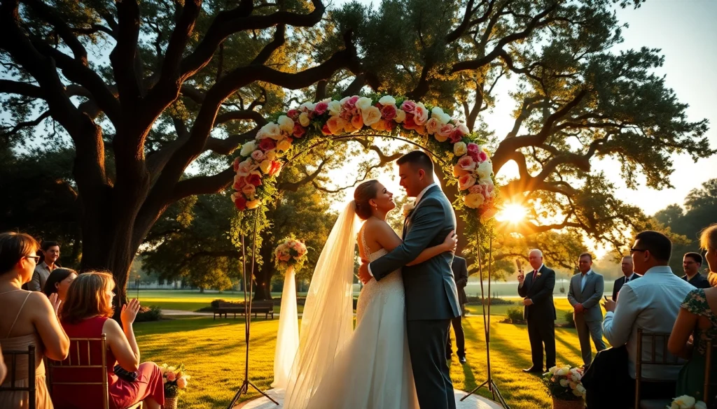 Capture the joy of Carmel wedding photography with a couple celebrating under a floral arch.