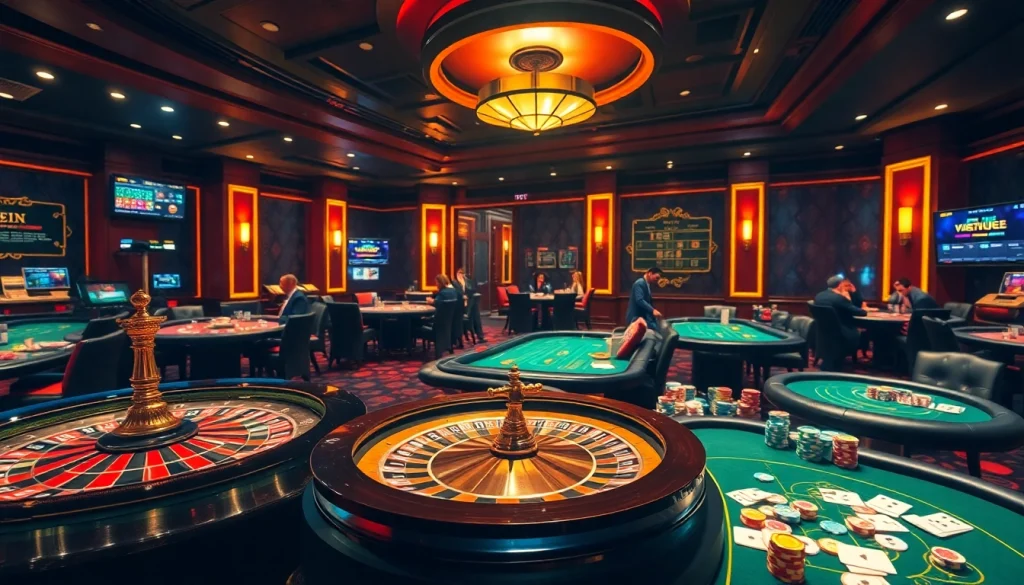 Players engaging in exhilarating gaming experiences at a lavish casino featuring layarkaca21 themes.