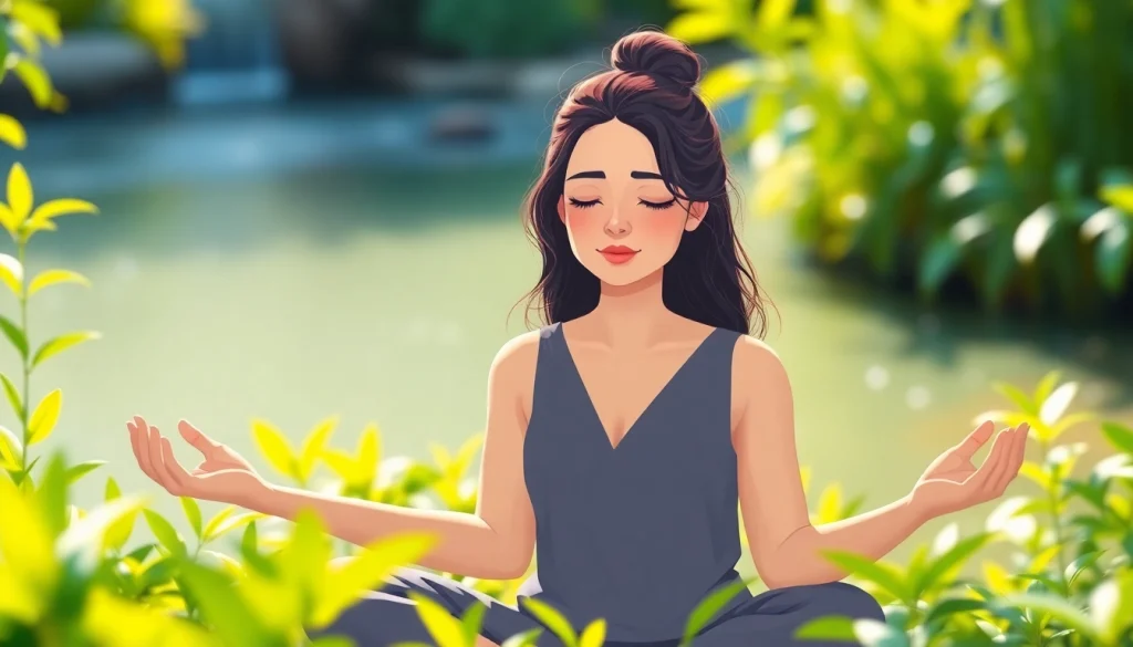Anxiety symptoms representation through a serene meditation scene in nature.