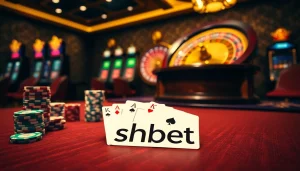 High-stakes poker scene at shbet casino with vibrant roulette wheel and luxurious ambiance.