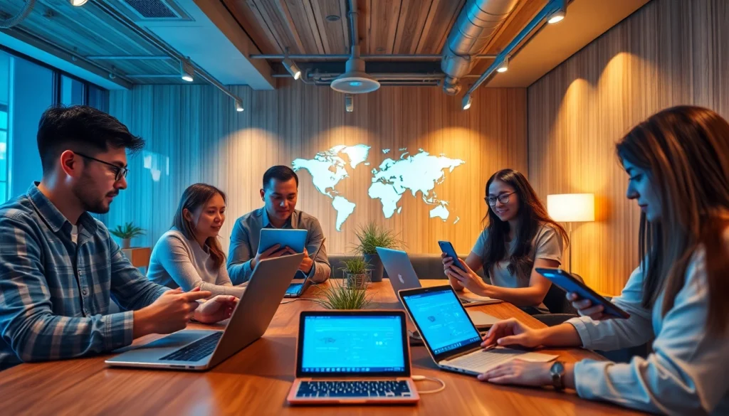 在协作型科技工作区中，快连在多台设备上使用。