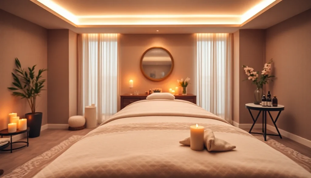 편안한 분위기와 매력적인 장식이 돋보이는 고급 마사지 치료 환경을 보여주는 마사지