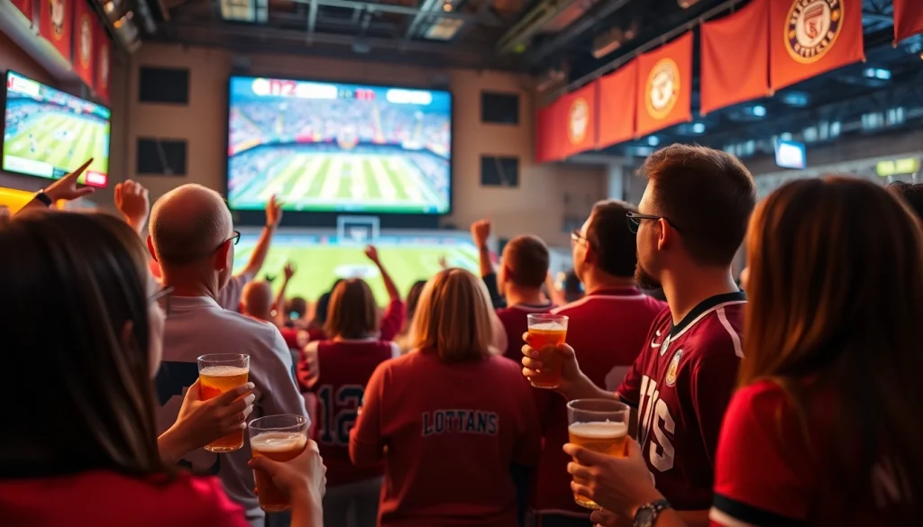 Excited fans enjoying a live sports event at 토토스토리 with vibrant atmosphere