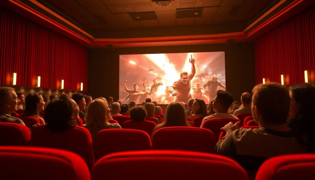 ดูหนัง ในโรงภาพยนตร์ที่มีผู้ชมหลากหลายแห่งสนุกสนานและมีความสุข