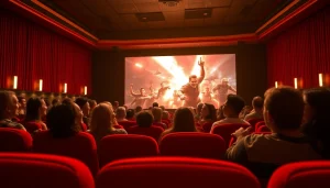 ดูหนัง ในโรงภาพยนตร์ที่มีผู้ชมหลากหลายแห่งสนุกสนานและมีความสุข