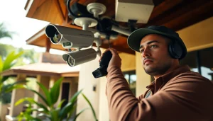 Técnico profesional instalando un sistema de CCTV para una empresa de seguridad de confianza en Guanacaste, Costa Rica.