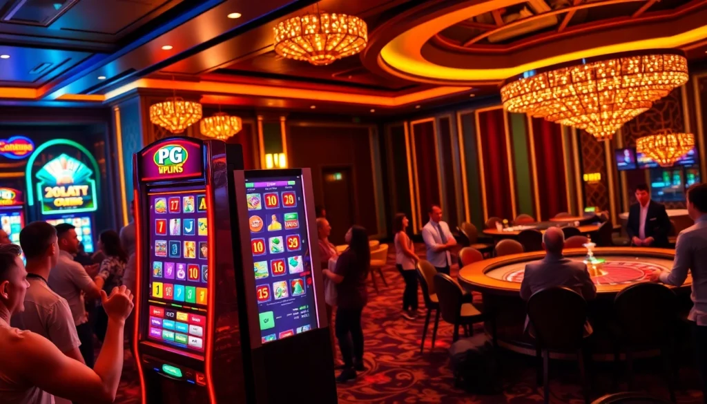 Engaging players enjoying the thrill of PG slot machines in a luxurious casino setting.