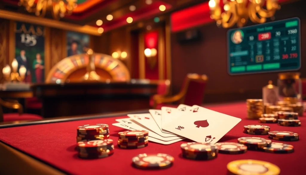 Vivez l'excitation du casino en ligne France avec des jetons de poker élégants sur une table luxueuse.