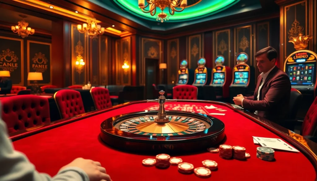 Vivez le frisson du meilleur casino en ligne avec des joueurs engagés à une table de roulette luxueuse.