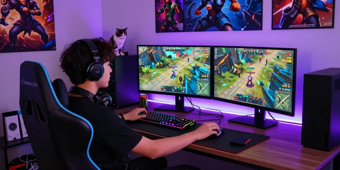 Gamer at lenball168 setup, immersed in multiplayer action with vibrant gameplay.